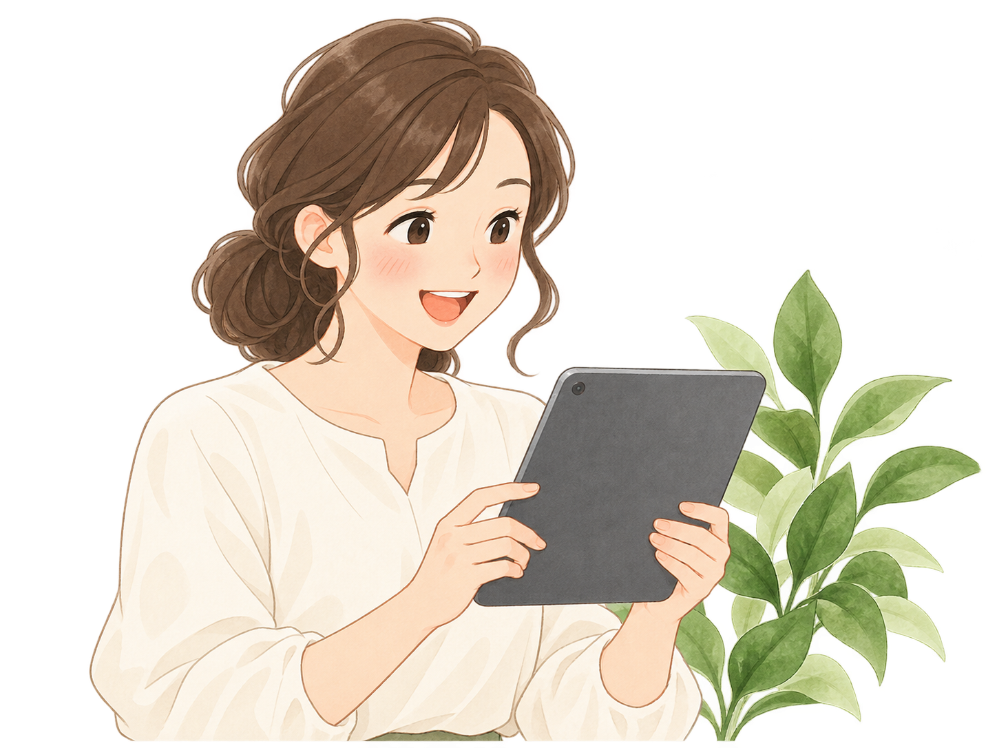 タブレットを見ながら相談するお客様のイメージ